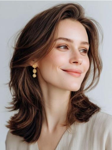 Human Hair Wigs Medium Brown Layered Monofilament Wigs
