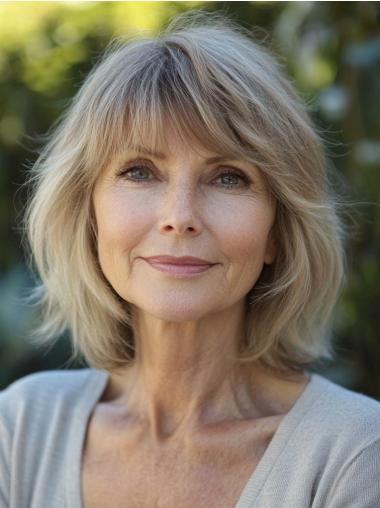 Blonde Wig Human Hair Medium Length Bobs Monofilament Wigs