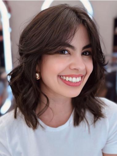 Medium Brown Lace Wig Remy Human Hair Layered 12" Wavy Wigs