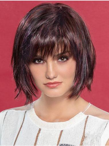 Exquisite Straight Chin Length Red With Bangs Synthetic Wigs Women