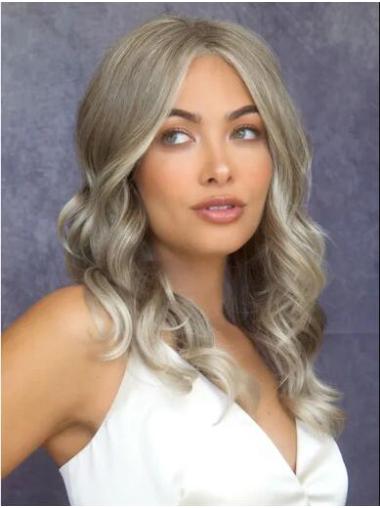 Designed Without Bangs Lace Front Wavy Grey Hair Wigs