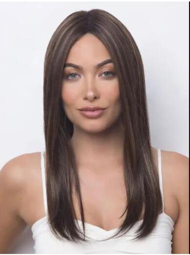 Top Without Bangs Lace Front Straight Brown Long Wigs