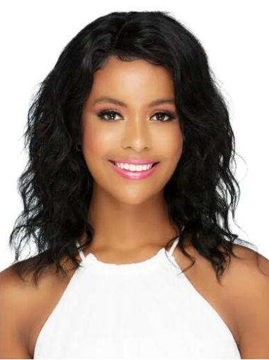 Black Wavy Remy Human Hair 14" Comfortable African American Wig