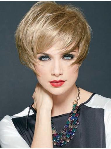 Capless Layered Straight Cropped Synthetic Light Weight Blonde Wig