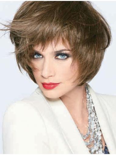 Durable Straight With Bangs Brown Short Cut Human Hair Wigs