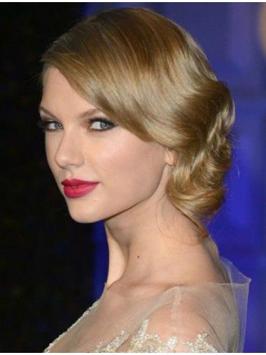 100% Hand-Tied No-Fuss Taylor Swift Human Hair Wavy Medium Length Wigs