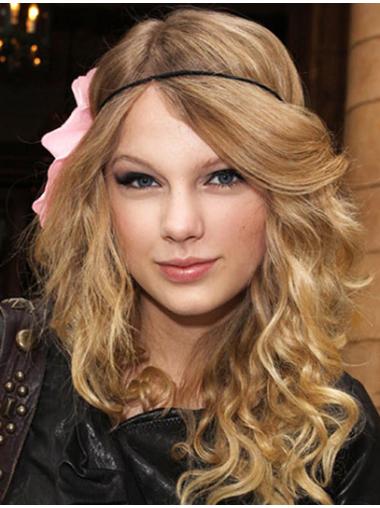 100% Hand-Tied Fashionable Taylor Swift Long Wavy With Bangs Human Hair