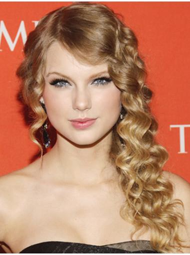 Without Bangs Lace Front Long Durable Taylor Swift Human Hair Blond Wavy Wigs