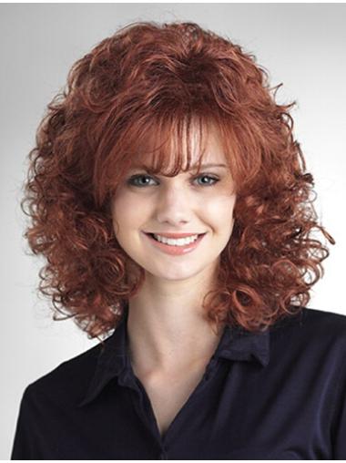 16 Inches Ideal Shoulder Length Synthetic Auburn Curly Medium Lenght Wig