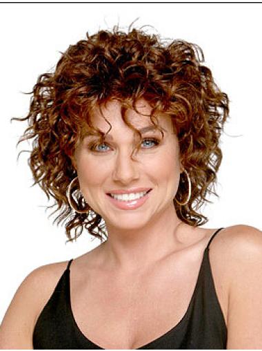 Flexibility Shoulder Length Synthetic Auburn Curly Medium Lenght Wig
