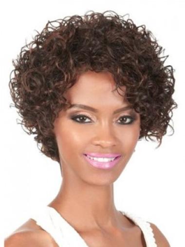 10 Inches Curly With Bangs Brown Black Women Synthetic Wigs