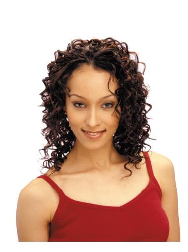 Trendy Curly Shoulder Length Wigs African American Without Bangs