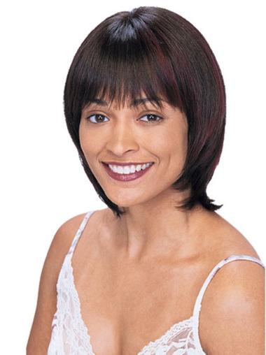 Human Hair Wigs Auburn Stylish Chin Length Straight With Bangs