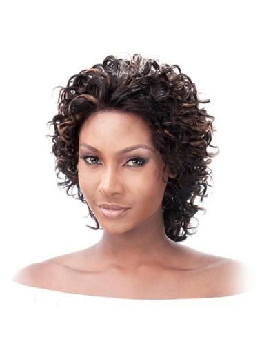 Indian Remy Hair Layered Chin Length Auburn Beautiful African American Curly Human Wigs