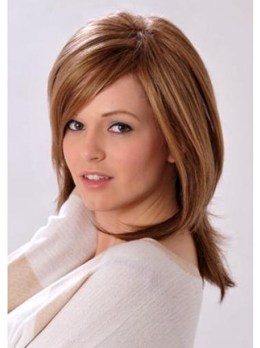 Sleek Brown Layered Straight Synthetic Capless Womens Wigs