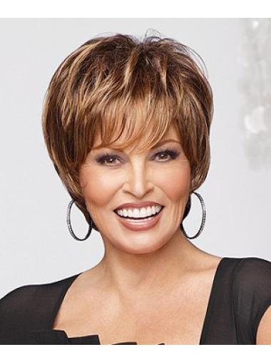 Synthetic Layered Cropped Auburn Good Wigs For Elderly Women