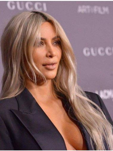 Lace Front Without Bangs 22 Inches Comfortable Kim Kardashian Blonde Human Hair Wigs