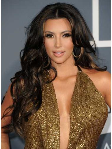 Long Lace Front Layered 24" Stylish Kim Kardashian 100% Human Hair Curly Wigs