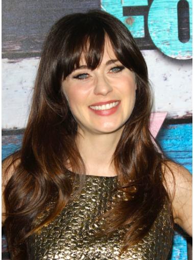 Synthetic 22 Inches Perfect Wavy Zooey Deschanel Wigs