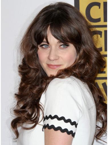 Remy Human Hair 23 Inches Fashionable Curly Zooey Deschanel Wigs