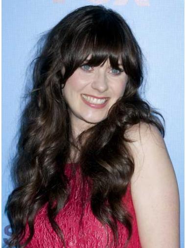 Remy Human Hair 25 Inches Convenient Curly Zooey Deschanel Wigs