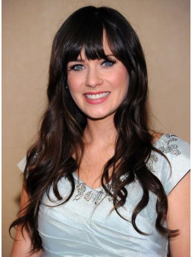 Remy Human Hair 25 Inches Gorgeous Wavy Zooey Deschanel Wigs