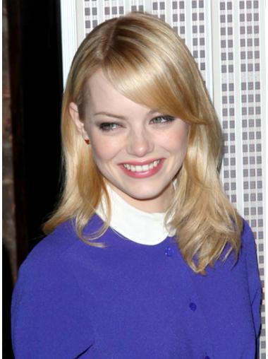 Lace Front With Bangs Shoulder Length Convenient Emma Stone Blonde Human Wig