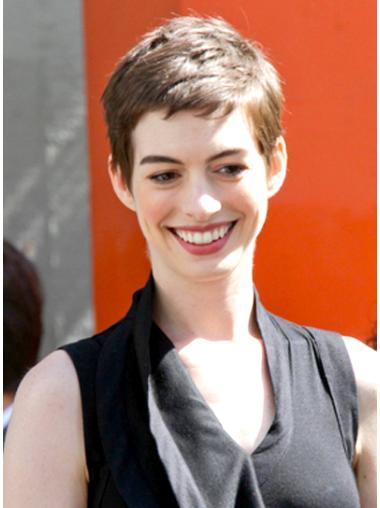 Brown Straight Cropped Natural Anne Hathaway Wigs