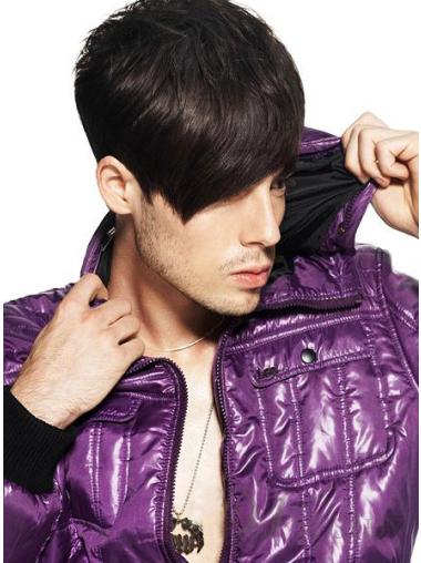 Natural Remy Human Hair Short Brown Capless Wigs For Men Online Cheap