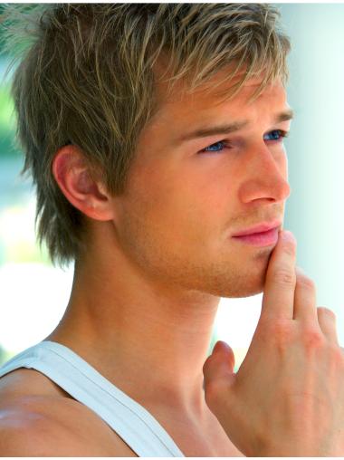 100% Hand-Tied Straight Cropped Hair Wigs For Men