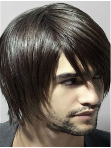 Capless Straight Short Realistic Mens Wigs