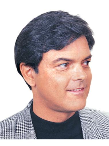 5 Inches Short Straight Synthetic Sleek Mens Toupees For Sale