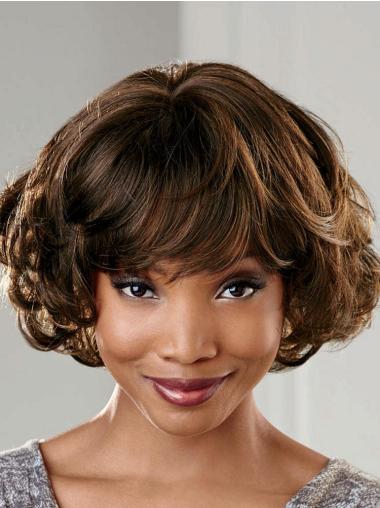 Top Capless Brown Short Wavy Synthetic Wigs With Bangs