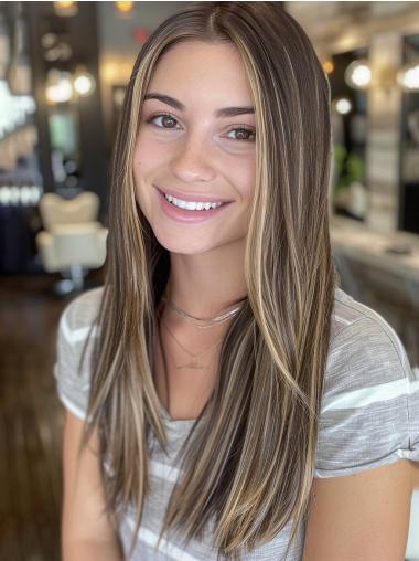 Long Wigs 20" Without Bangs Monofilament Remy Human Hair Straight Wigs