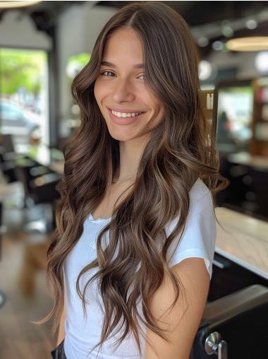 Long Wigs 26" Without Bangs Monofilament Remy Human Hair Wavy Wigs