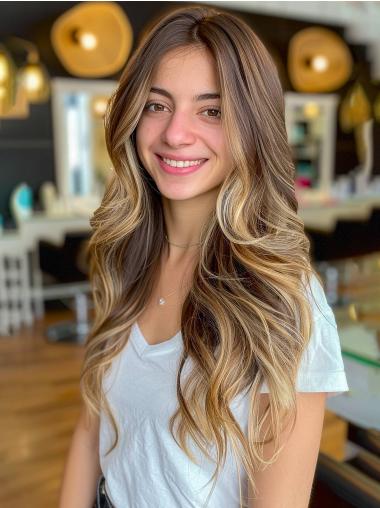 Long Wigs 24" Layered Lace Front Remy Human Hair Wavy Wigs