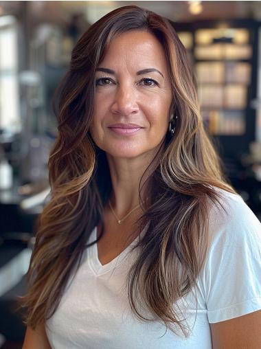 Long Hair Wigs Ombre/2 Tone Remy Human Hair 20" Without Bangs Wavy Wigs