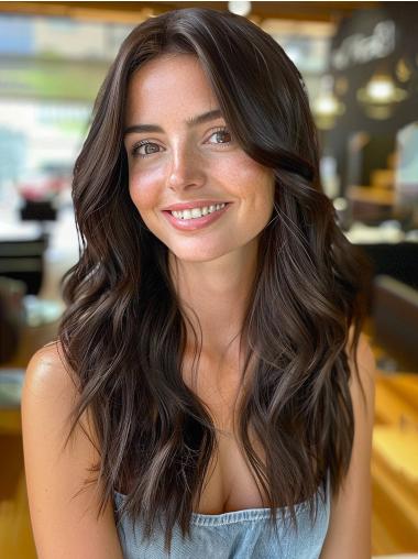 Long Hair Wigs Black Synthetic 22" Without Bangs Wavy Wigs