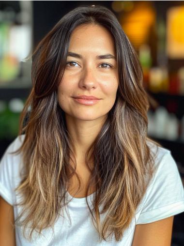 Long Human Hair Wigs Ombre/2 Tone Layered Lace Front 20" Straight Wigs