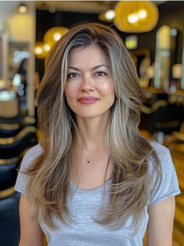 Long Wig Monofilament Synthetic Straight 20" Layered Platinum Blonde Wigs