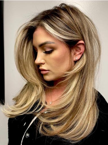 Long Blonde Wig 18" Synthetic Monofilament Straight Layered Wigs