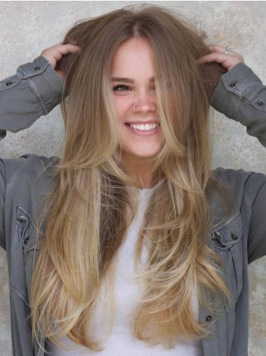 Long Human Hair Wigs Ombre/2 Tone Layered Monofilament 26" Straight Wigs