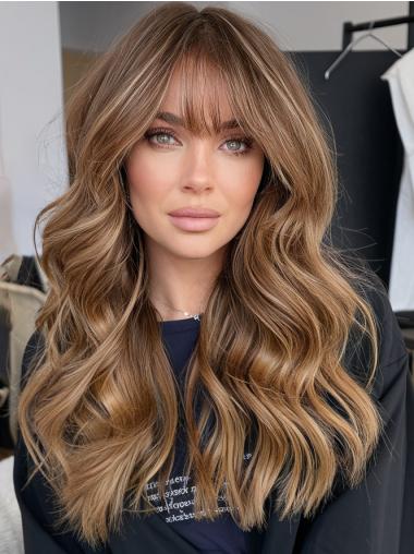 Long Blonde Wig 22" Synthetic Monofilament Wavy With Bangs Wigs