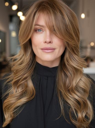 Long Wig Lace Front Remy Human Hair Wavy 22" Layered Blonde Wigs