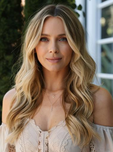 Long Wig Monofilament Synthetic Wavy 20" Without Bangs Blonde Wigs