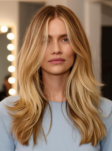 Long Hair Wig Without Bangs 18" Blonde Monofilament Straight Remy Human Hair Wigs