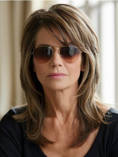 Long Hair Wig Layered 16" Brown Lace Front Straight Remy Human Hair Wigs