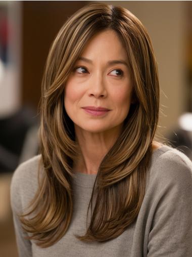 Long Wigs Human Hair Straight Without Bangs Ombre/2 Tone Monofilament 20" Wigs