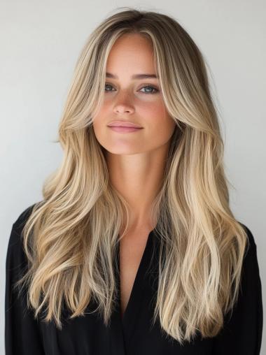 Long Blonde Wigs Synthetic Lace Front Without Bangs 22" Straight Wigs