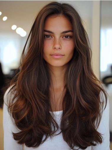 Wigs Long Hair 26" Without Bangs Auburn Monofilament Straight Synthetic Wigs